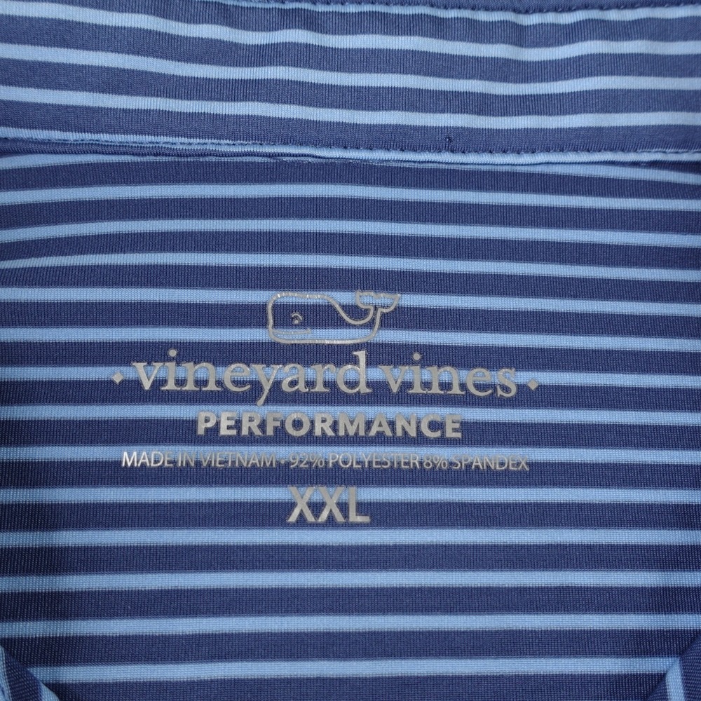 Vineyard Vines Polo Shirt Mens 2XL XXL Blue Striped Whale Logo Golf Performance - Picture 4 of 7